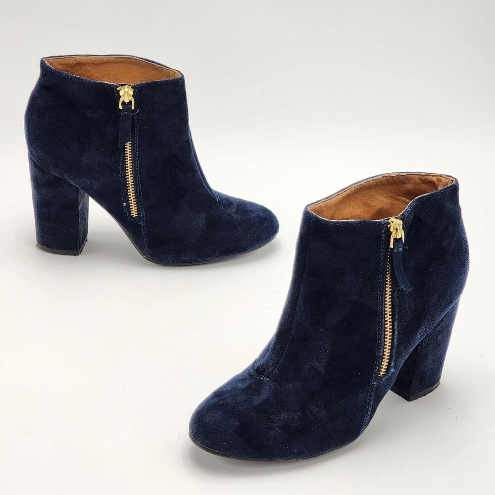 ANA a.n.a A New Approach Faux Suede Ankle Booties Zipper Blue Gold Size 8.5